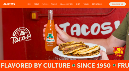 Redesigned Jarritos homepage with the "Official Drink of Tacos" hero